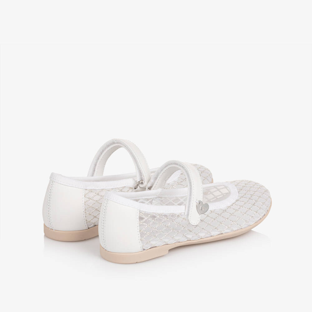 Monnalisa-Girls White Glitter Mesh Mary Jane Shoes | Childrensalon Outlet