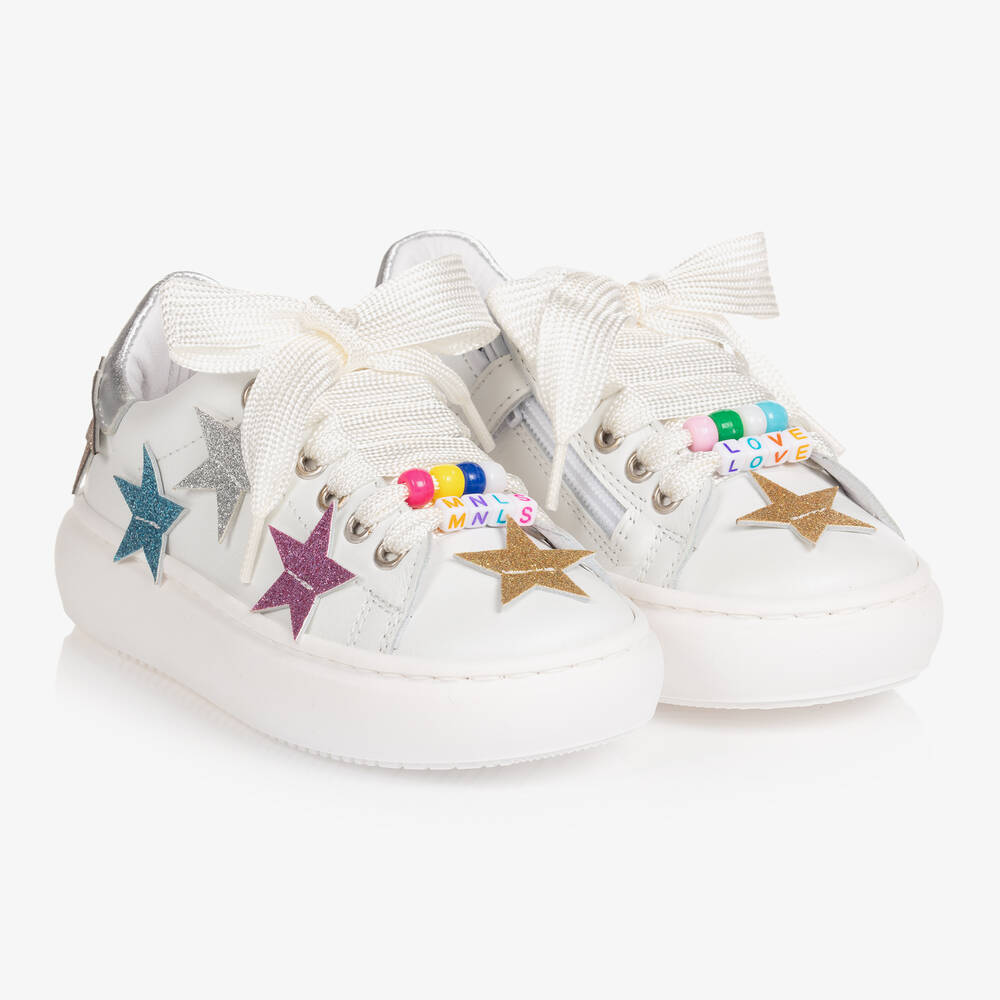Monnalisa - Weiße Sneakers mit Glitzersternen | Childrensalon