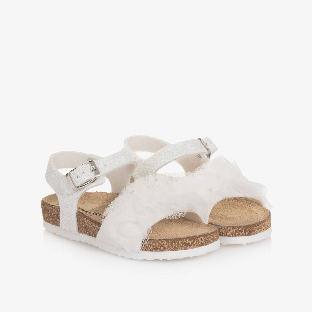 Monnalisa-Girls White Glitter Tulle Trim Sandals | Childrensalon Outlet