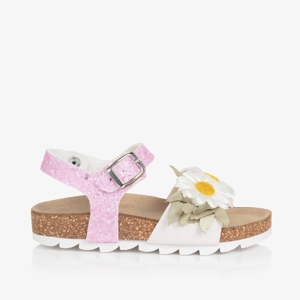Monnalisa-Girls White Glittery Daisy Sandals | Childrensalon Outlet
