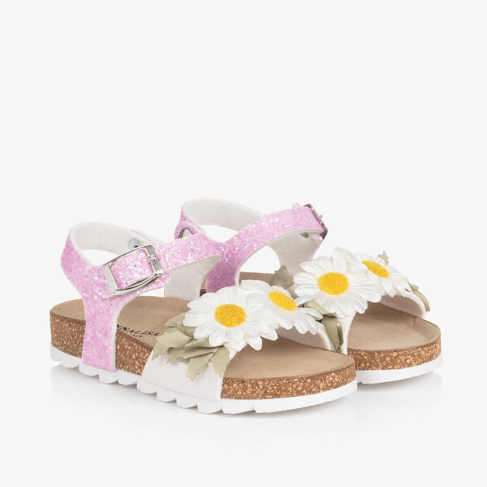 Monnalisa-Girls White Glittery Daisy Sandals | Childrensalon Outlet