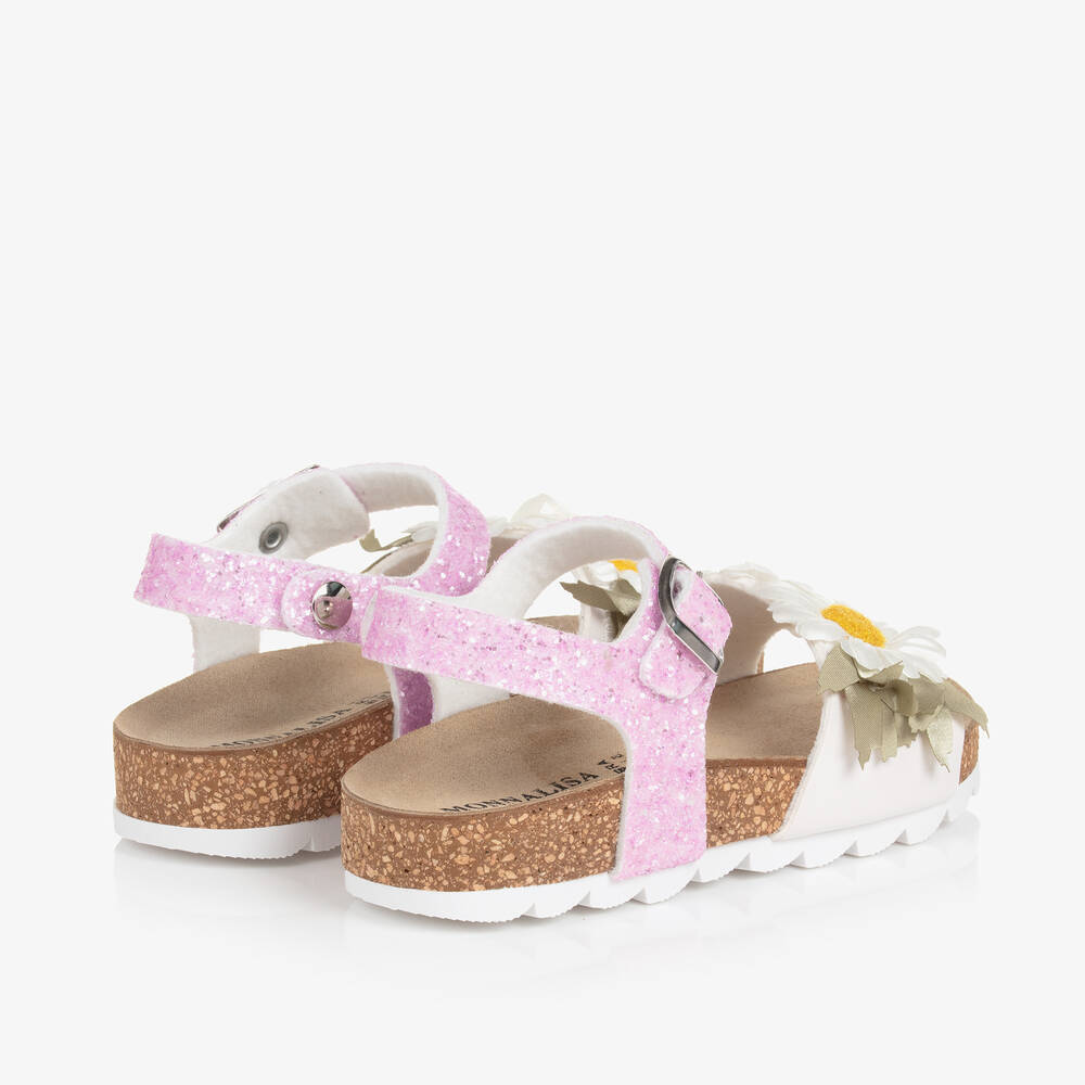 Monnalisa-Girls White Glittery Daisy Sandals | Childrensalon Outlet