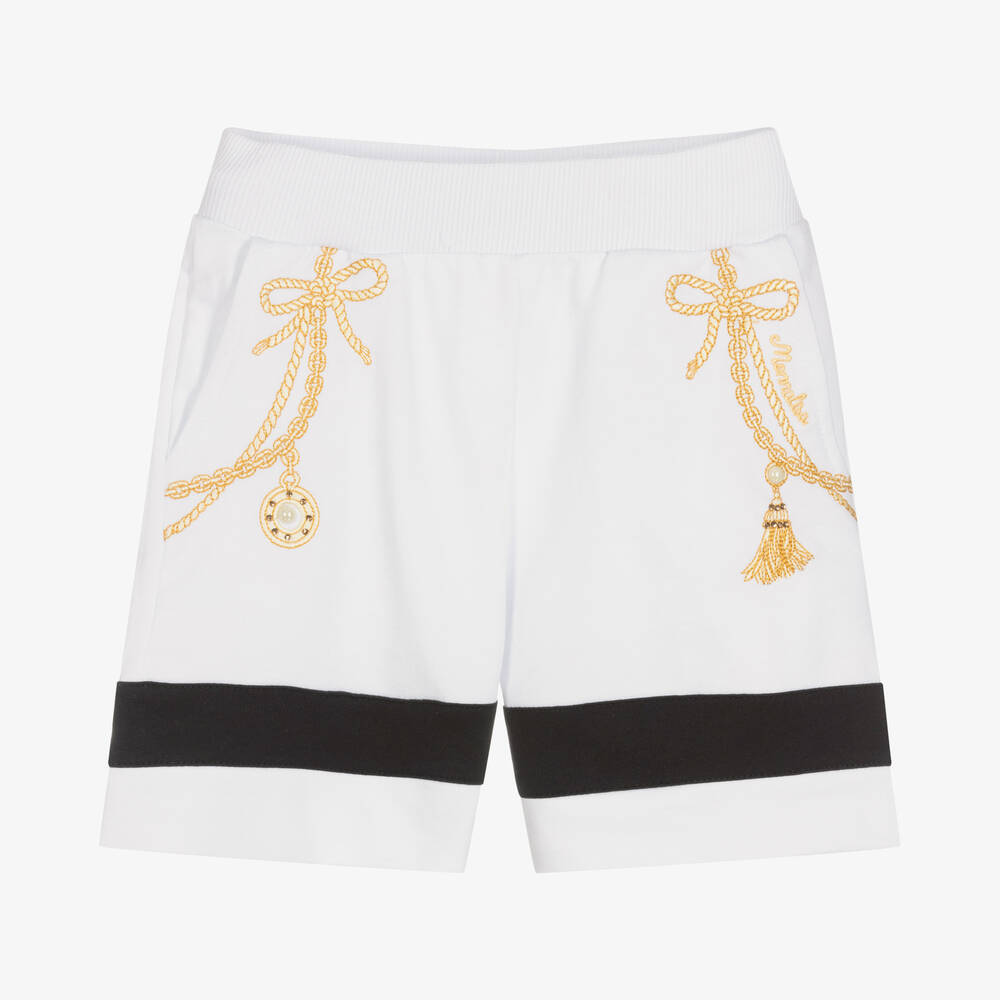 Monnalisa - Bestickte Jersey-Shorts weiß & gold | Childrensalon