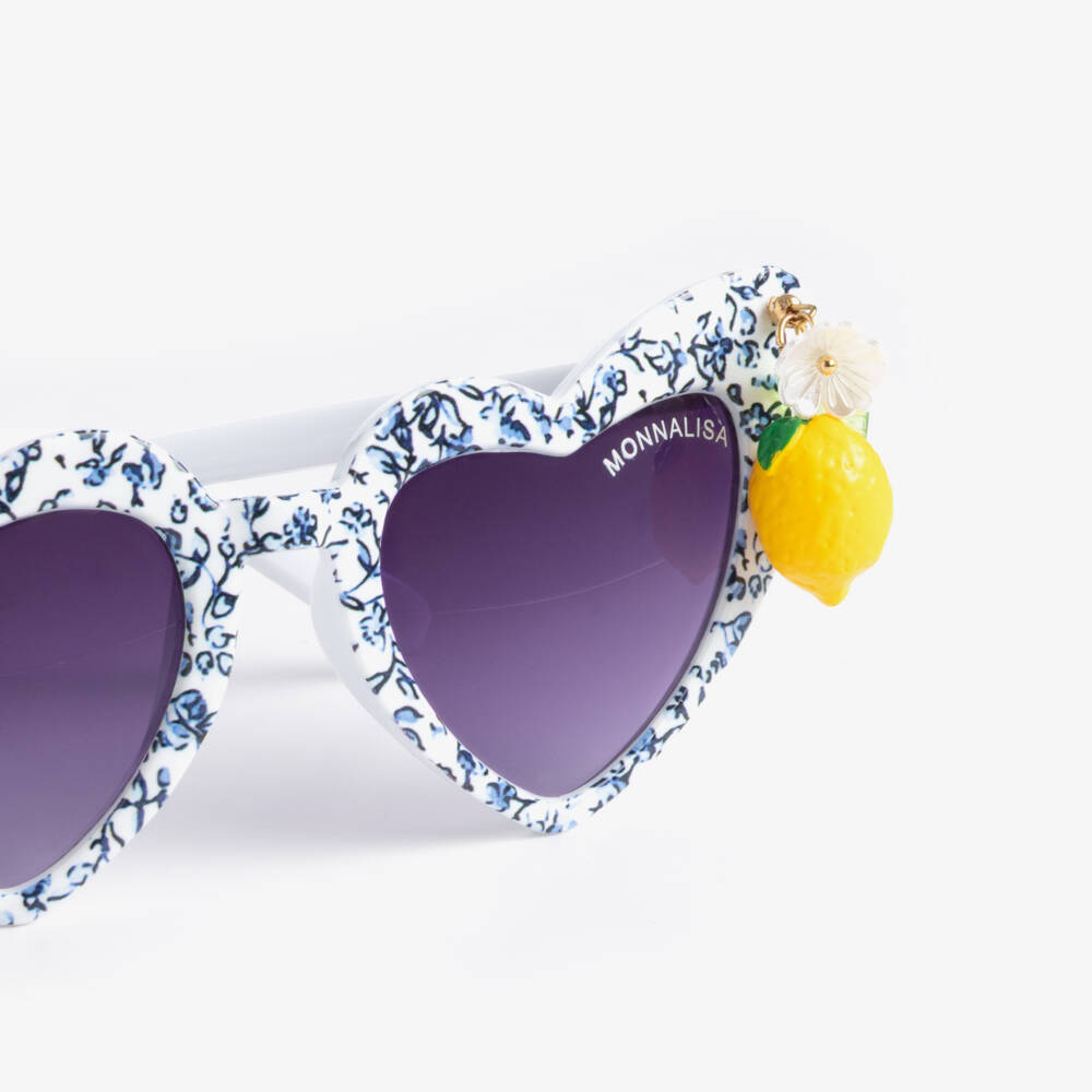 Monnalisa-Girls White Heart-Shaped Lemon Detail Sunglasses (UV400) | Childrensalon Outlet