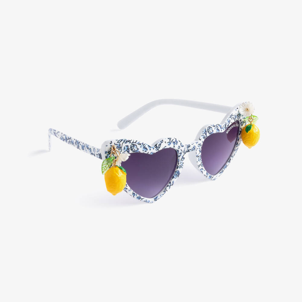 Monnalisa-Girls White Heart-Shaped Lemon Detail Sunglasses (UV400) | Childrensalon Outlet