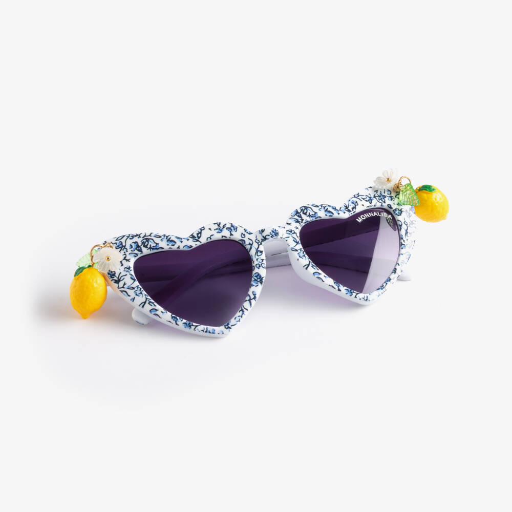 Monnalisa-Girls White Heart-Shaped Lemon Detail Sunglasses (UV400) | Childrensalon Outlet