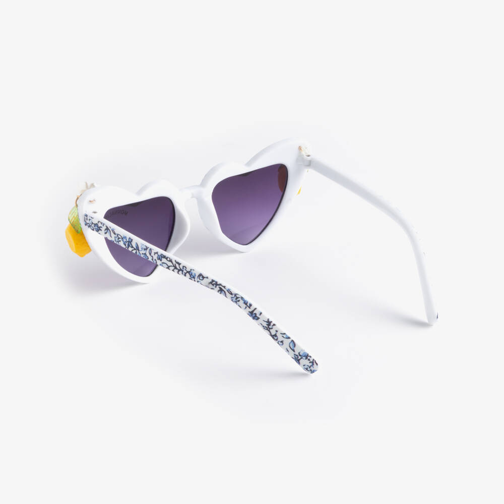 Monnalisa-Girls White Heart-Shaped Lemon Detail Sunglasses (UV400) | Childrensalon Outlet