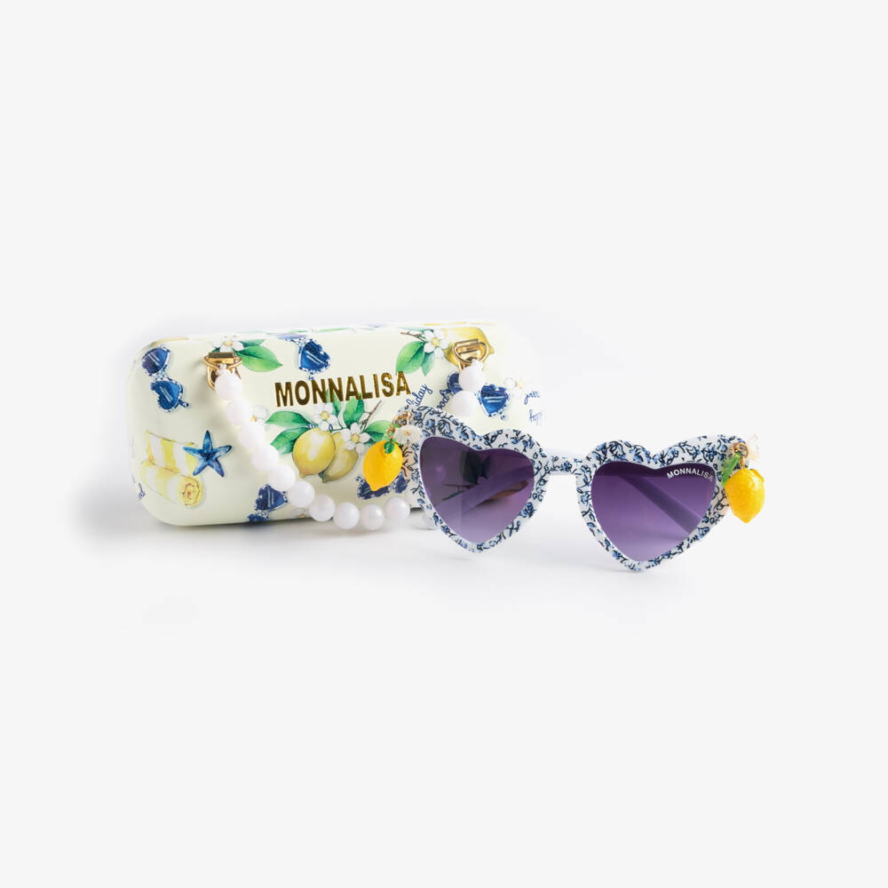 Monnalisa-Girls White Heart-Shaped Lemon Detail Sunglasses (UV400) | Childrensalon Outlet