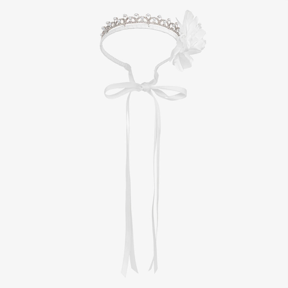 Monnalisa-Girls White Jewel & Pearl Crown Band | Childrensalon Outlet