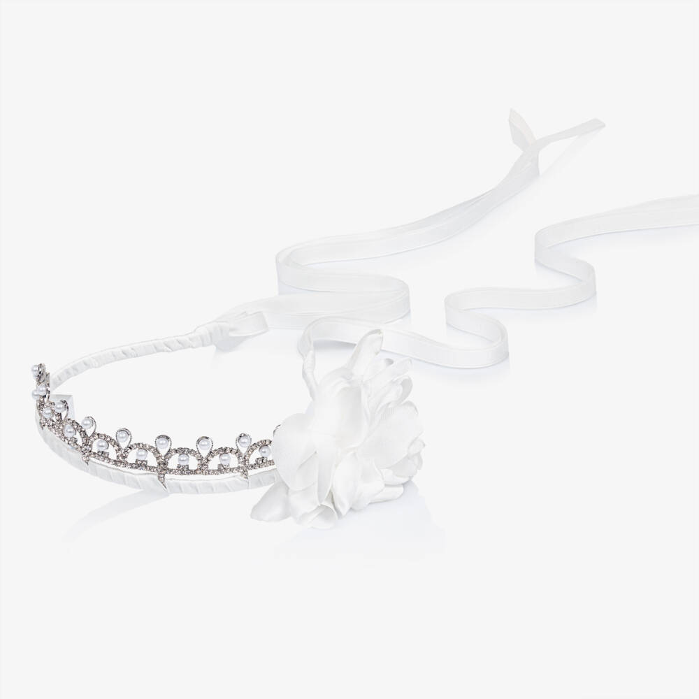 Monnalisa-طوق تاج للبنات باللؤلؤ والجواهر البيضاء | Childrensalon Outlet