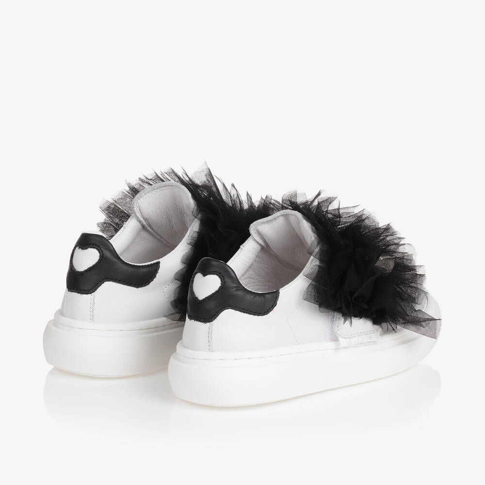 Black leather trainers girls discount