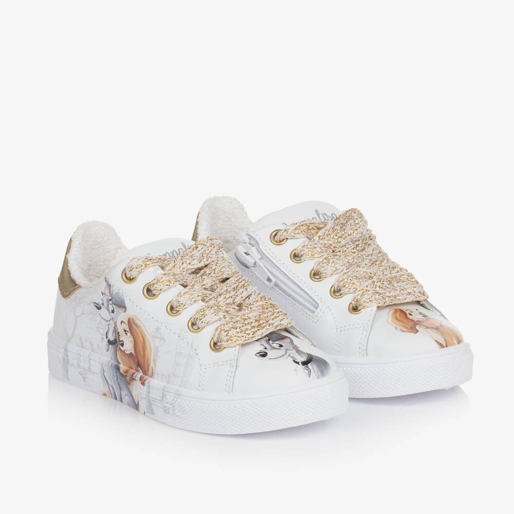 Monnalisa-Girls White Leather Disney Sneakers | Childrensalon Outlet