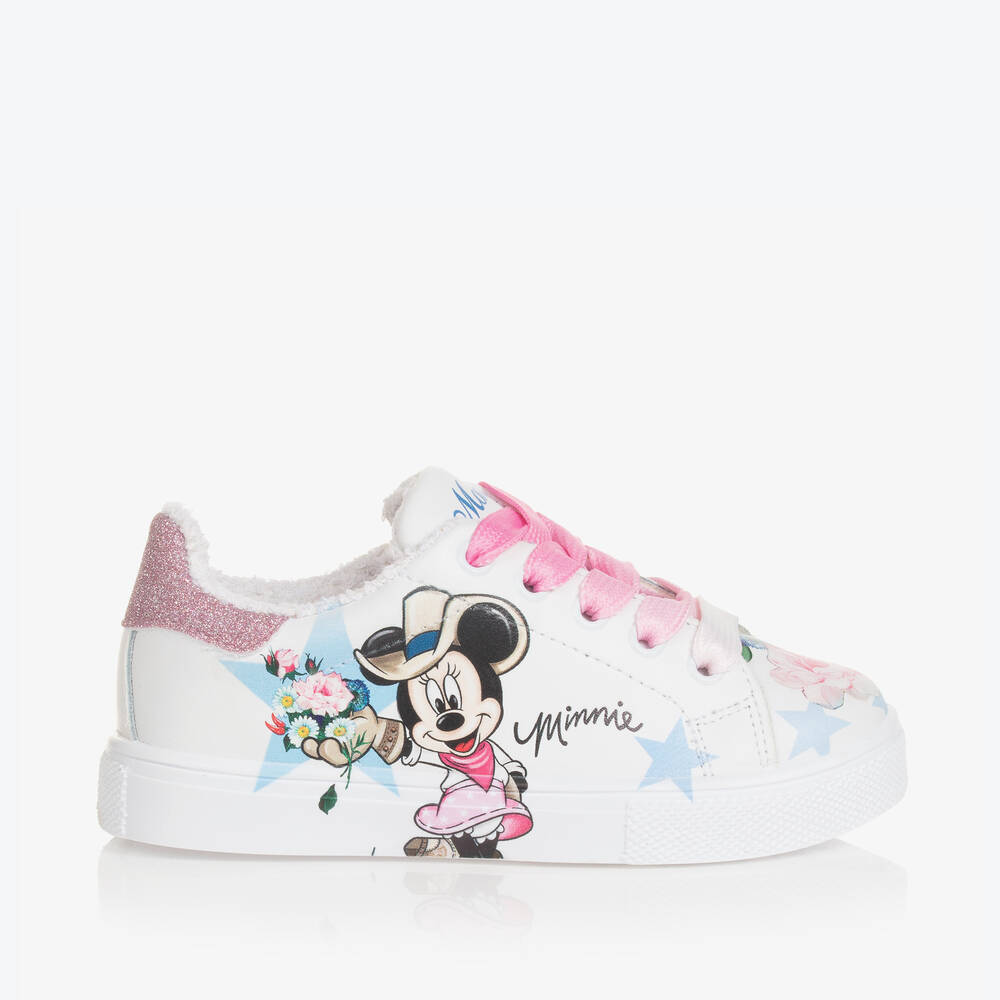Monnalisa-Girls White Leather Disney Trainers | Childrensalon Outlet