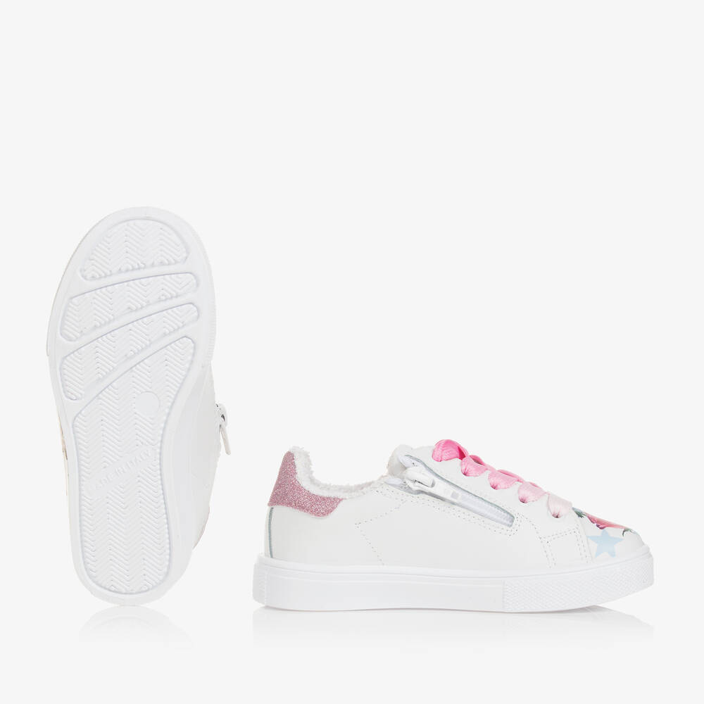 Monnalisa-Girls White Leather Disney Trainers | Childrensalon Outlet