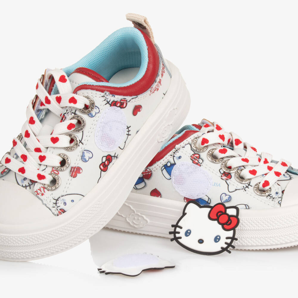 Monnalisa-Girls White Leather Hello Kitty Trainers | Childrensalon Outlet