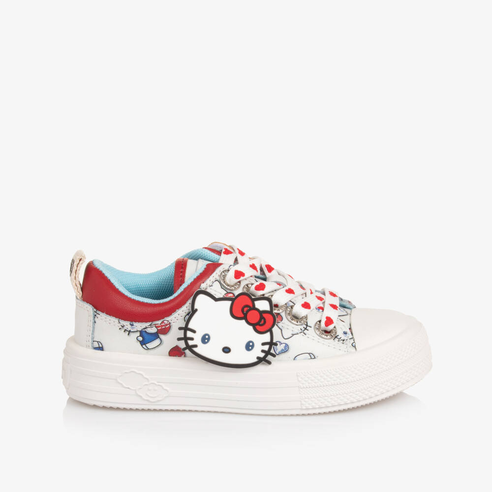 Monnalisa-Girls White Leather Hello Kitty Trainers | Childrensalon Outlet