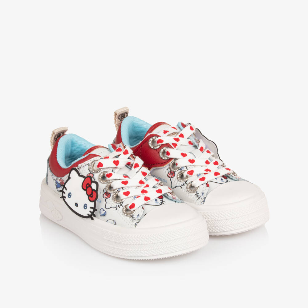 Monnalisa-Girls White Leather Hello Kitty Trainers | Childrensalon Outlet