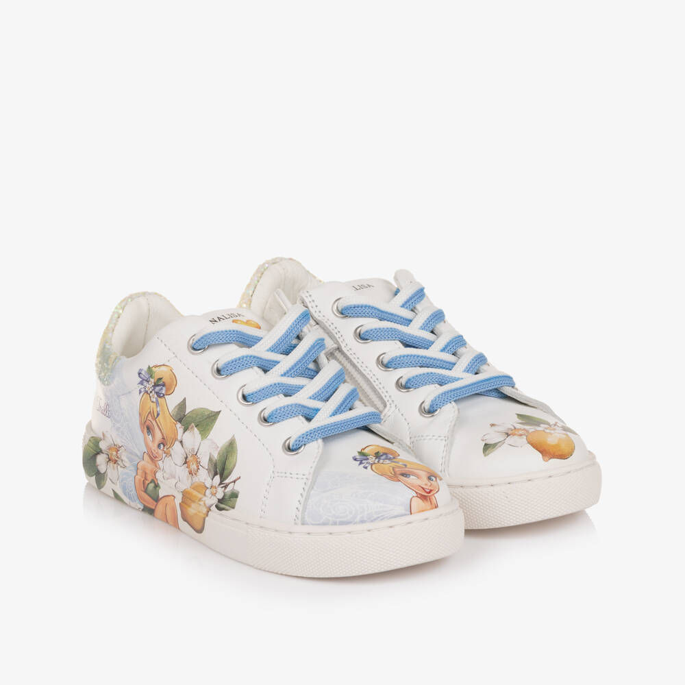 Monnalisa-Girls White Leather Lace-Up Tinkerbell Trainers | Childrensalon Outlet