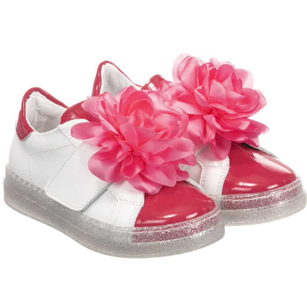 Monnalisa - Girls White Leather Trainers | Childrensalon