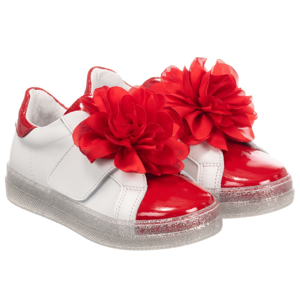 Monnalisa - Girls White Leather Trainers | Childrensalon