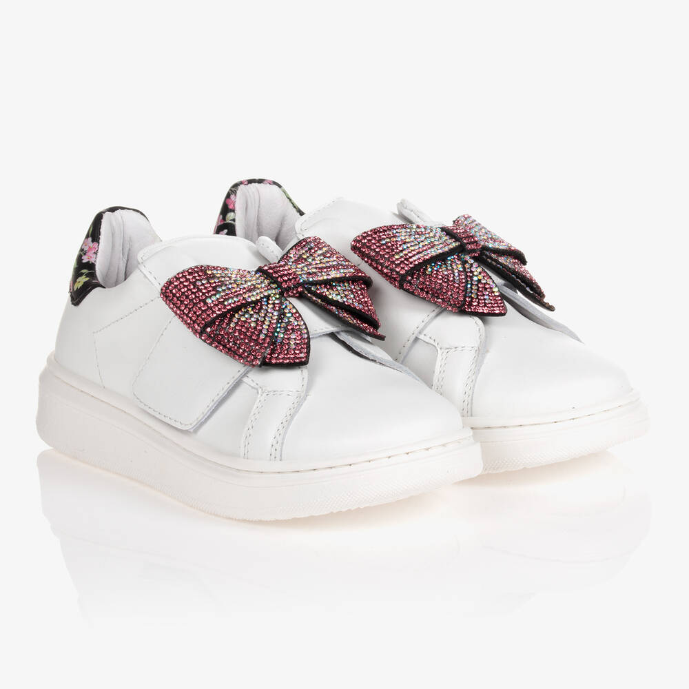 Monnalisa - Girls White Leather Trainers | Childrensalon