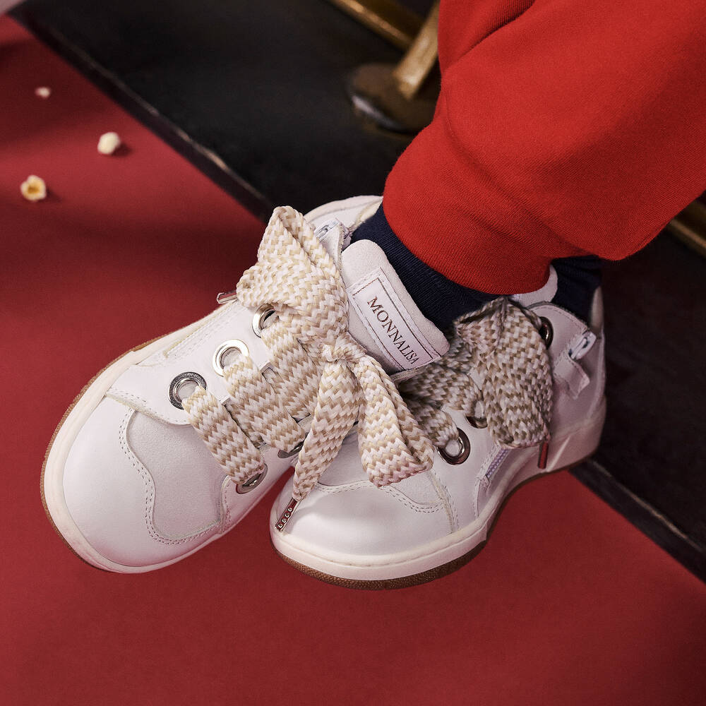 Monnalisa-Girls White Leather Trainers | Childrensalon Outlet