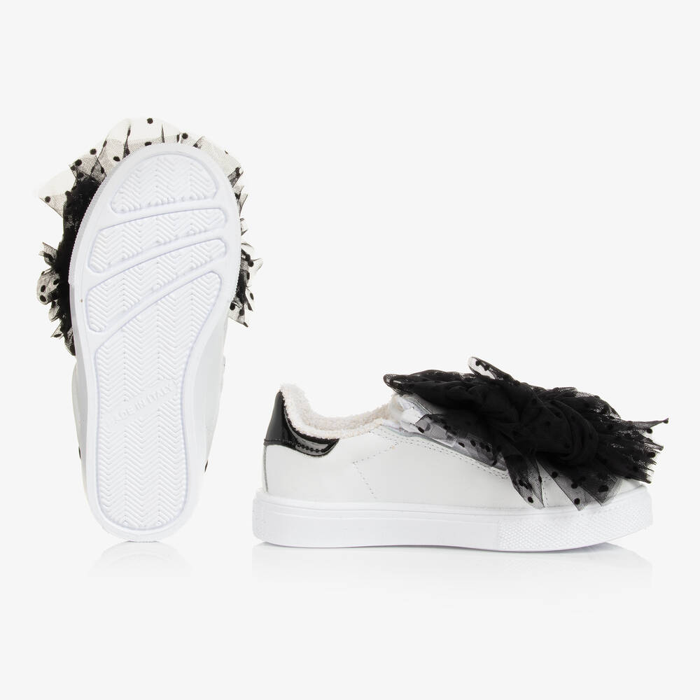 Monnalisa Girls Leather Bow Trainers in Ivory