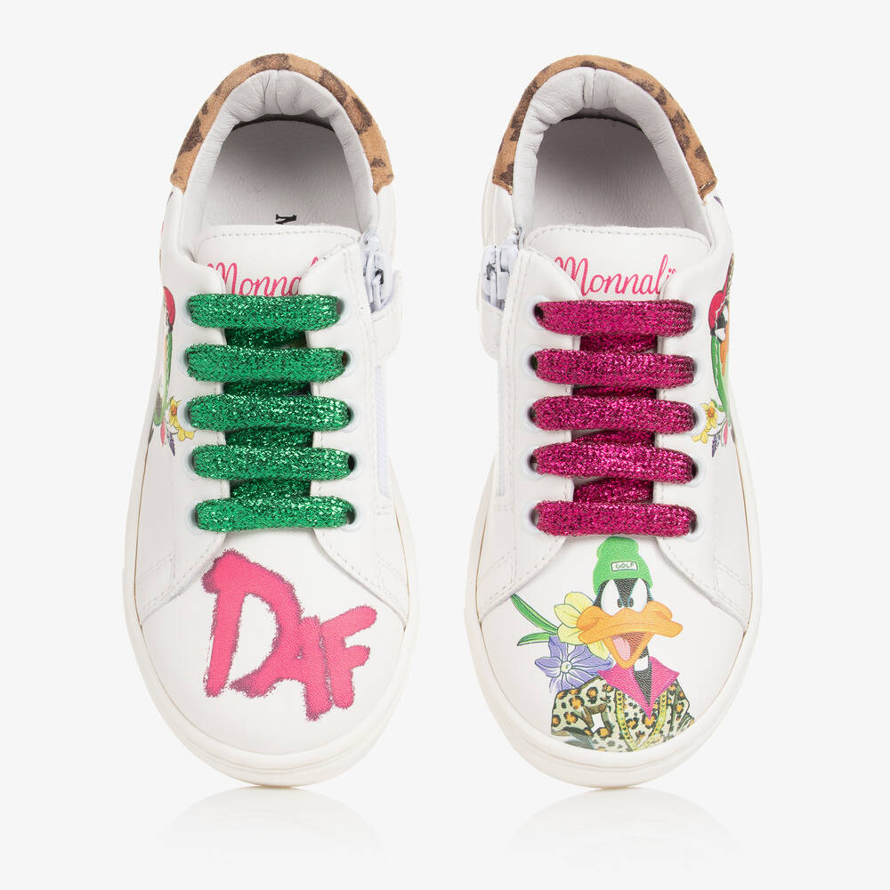 Monnalisa-Girls White Looney Tunes Trainers | Childrensalon Outlet