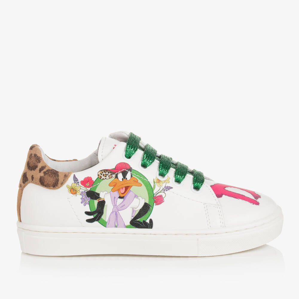 Monnalisa-Girls White Looney Tunes Trainers | Childrensalon Outlet
