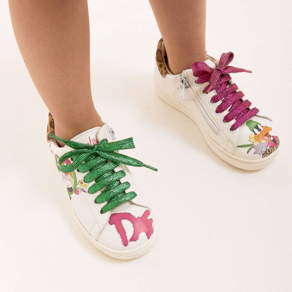 Monnalisa-Girls White Looney Tunes Trainers | Childrensalon Outlet