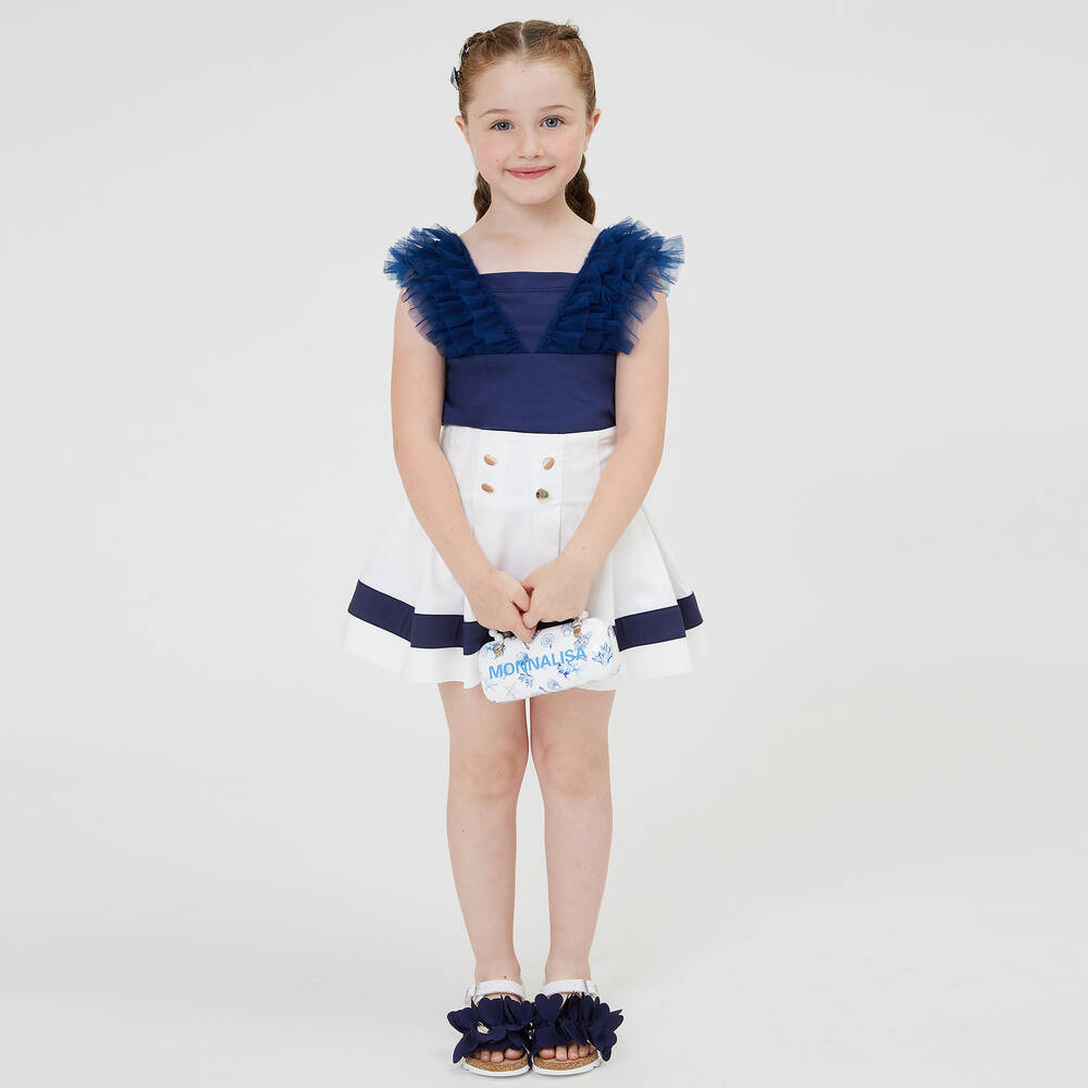 Monnalisa-Girls White Nautical Cotton Skirt | Childrensalon Outlet