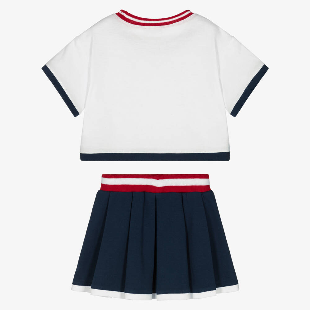 Monnalisa-Girls White & Navy Blue Hello Kitty Piqué Skirt Set | Childrensalon Outlet