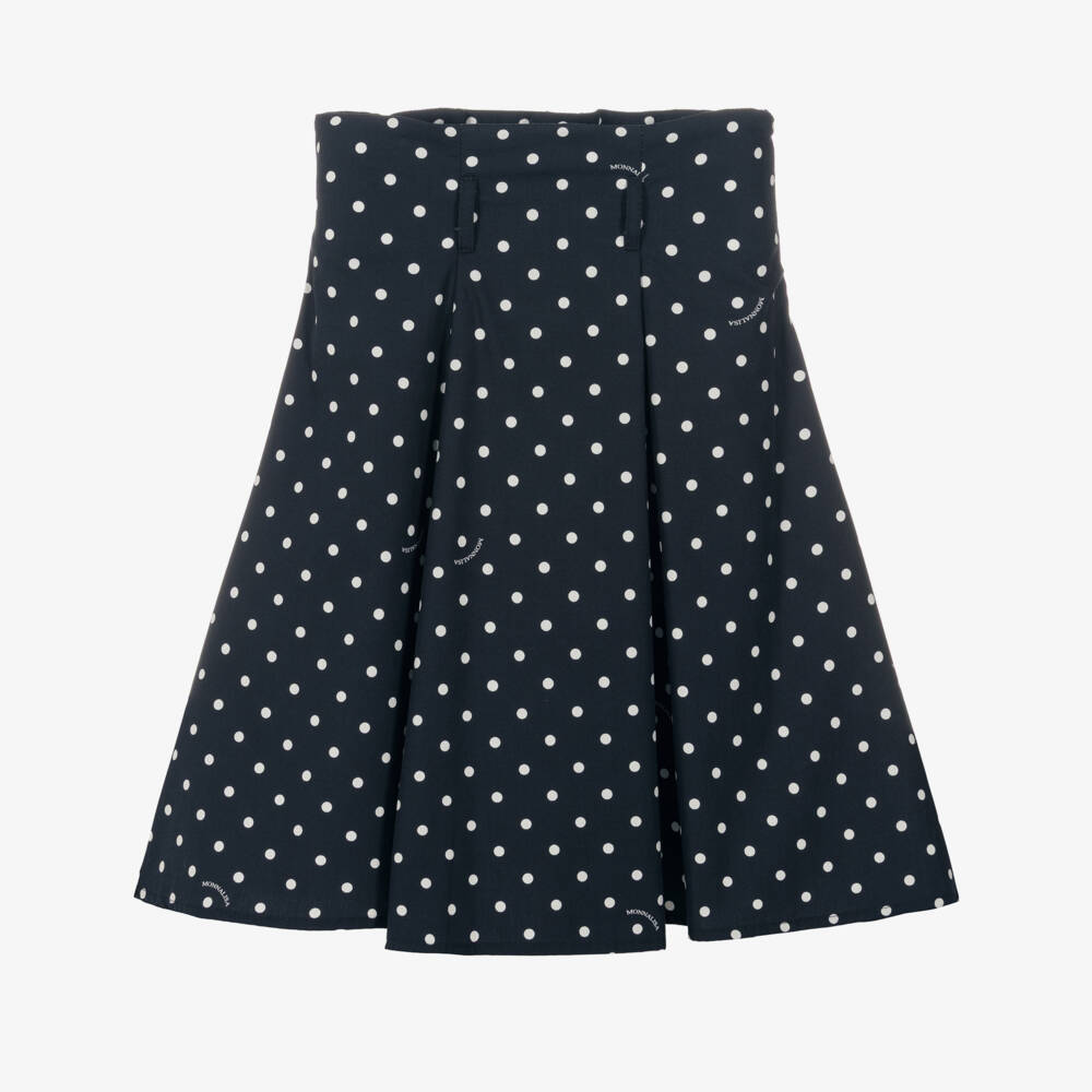 Monnalisa-Girls White & Navy Blue Polka Dot Skirt Set | Childrensalon Outlet