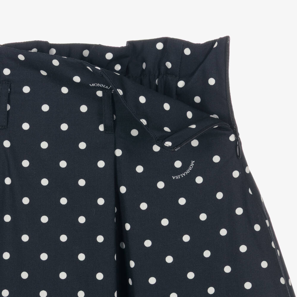 Monnalisa-Girls White & Navy Blue Polka Dot Skirt Set | Childrensalon Outlet