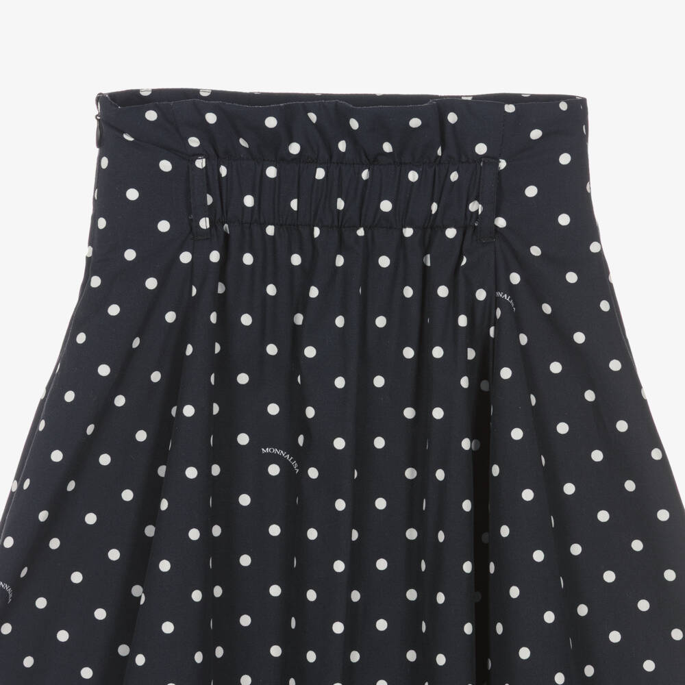 Monnalisa-Girls White & Navy Blue Polka Dot Skirt Set | Childrensalon Outlet