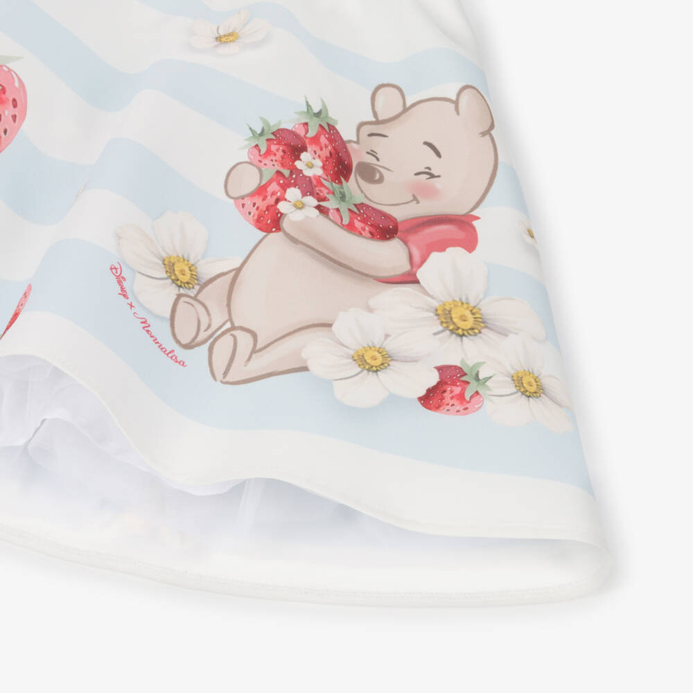 Monnalisa-Girls White & Pale Blue Winnie The Pooh Dress | Childrensalon Outlet