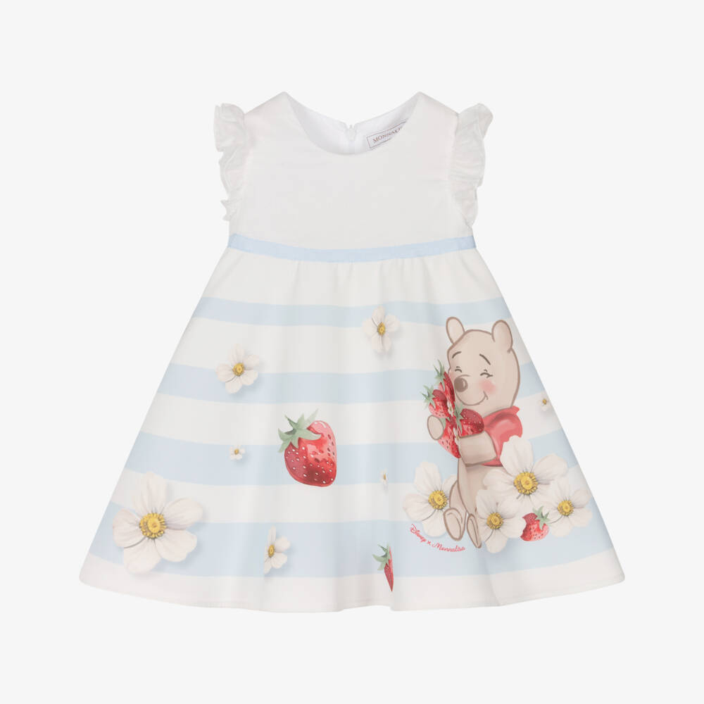 Monnalisa-Girls White & Pale Blue Winnie The Pooh Dress | Childrensalon Outlet