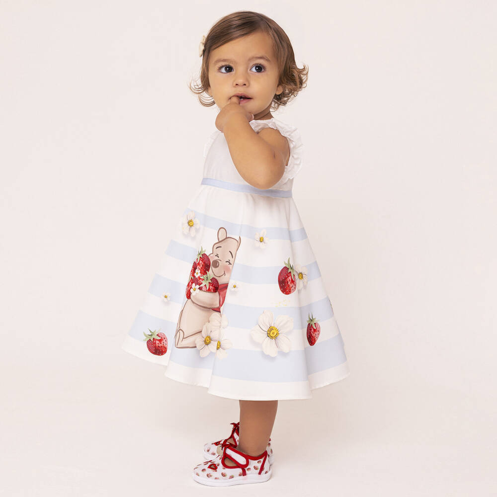 Monnalisa-Girls White & Pale Blue Winnie The Pooh Dress | Childrensalon Outlet