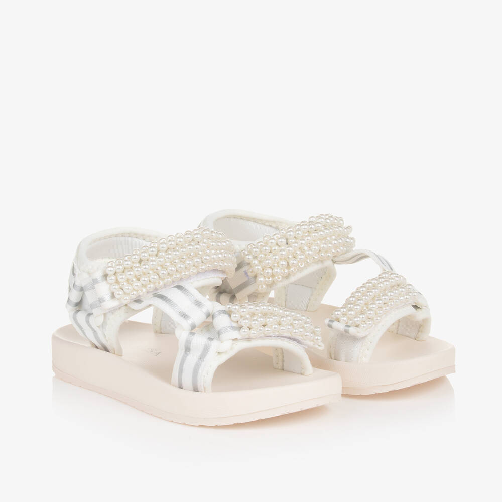 Monnalisa-Girls White Pearl Sandals | Childrensalon Outlet