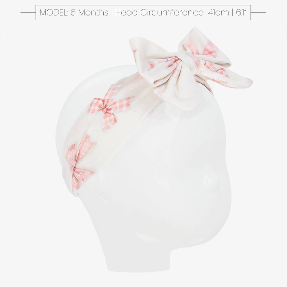 Monnalisa-Girls White & Pink Bow Print Cotton Headband | Childrensalon Outlet