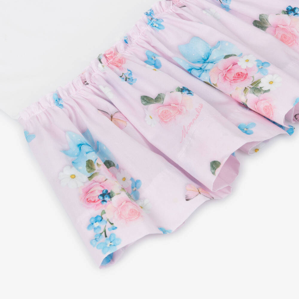 Monnalisa-Girls White & Pink Cotton Floral Dress | Childrensalon Outlet