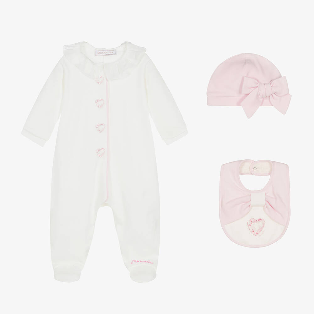 Monnalisa - Strampler-Set mit Herz Weiß/Rosa | Childrensalon