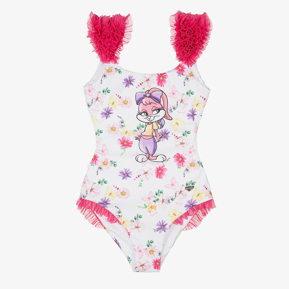 Monnalisa Girls White Pink Lola Bunny Swimsuit Childrensalon Outlet