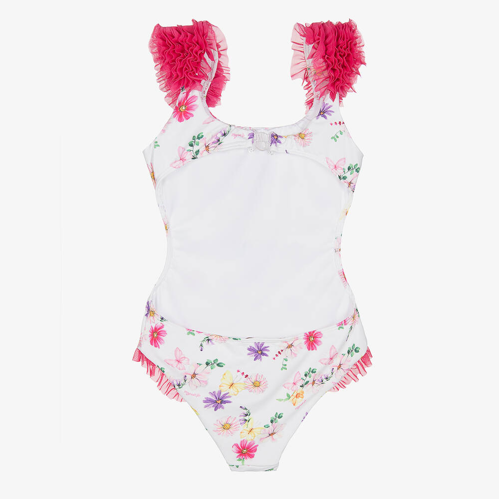 Monnalisa-مايّو لون أبيض وزهري للبنات | Childrensalon Outlet