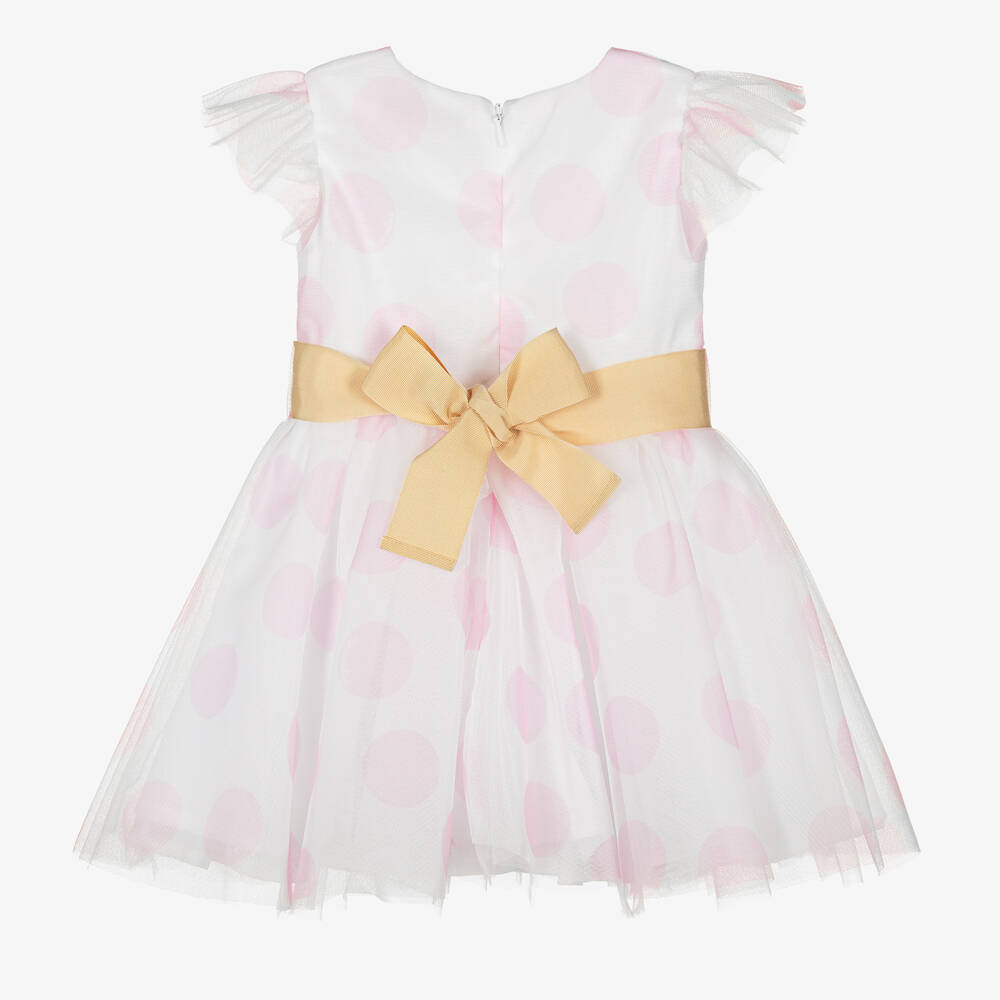 Monnalisa-Girls White & Pink Polka Dot Tulle Dress | Childrensalon Outlet