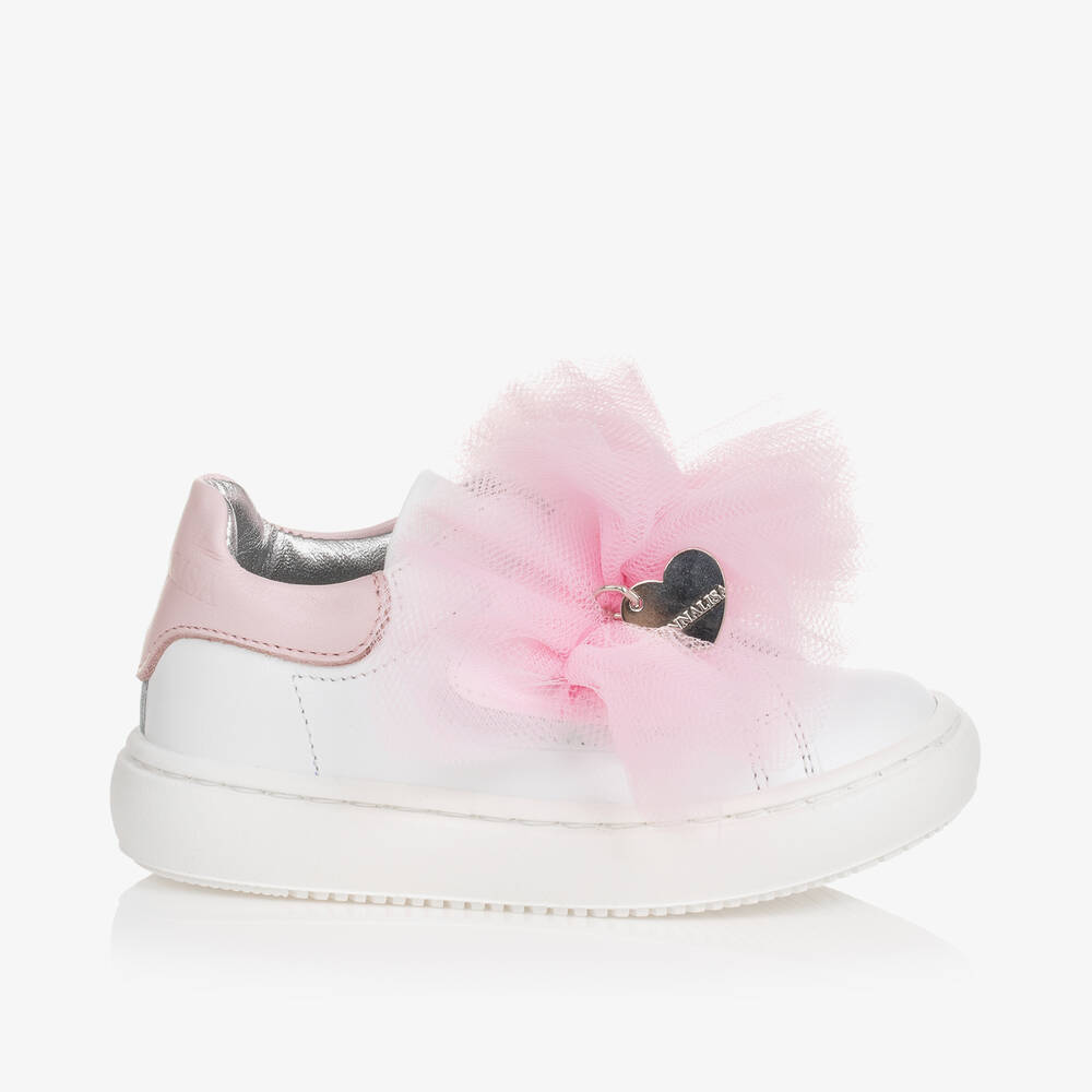 Monnalisa-Girls White & Pink Ruffle Trainers | Childrensalon Outlet
