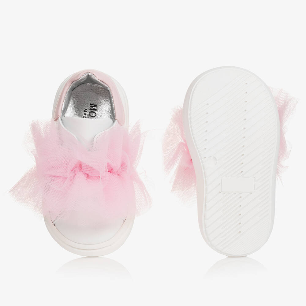 Monnalisa-Girls White & Pink Ruffle Trainers | Childrensalon Outlet