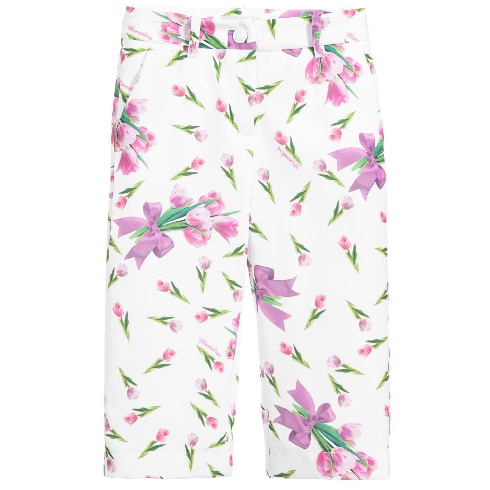 Monnalisa - Girls White & Pink Trousers | Childrensalon