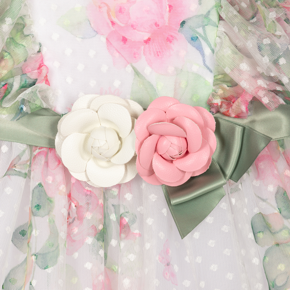 Monnalisa-Girls White & Pink Tulle Dress | Childrensalon Outlet