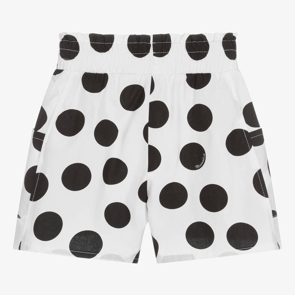 Monnalisa-Girls White Polka Dot Cotton Shorts | Childrensalon Outlet